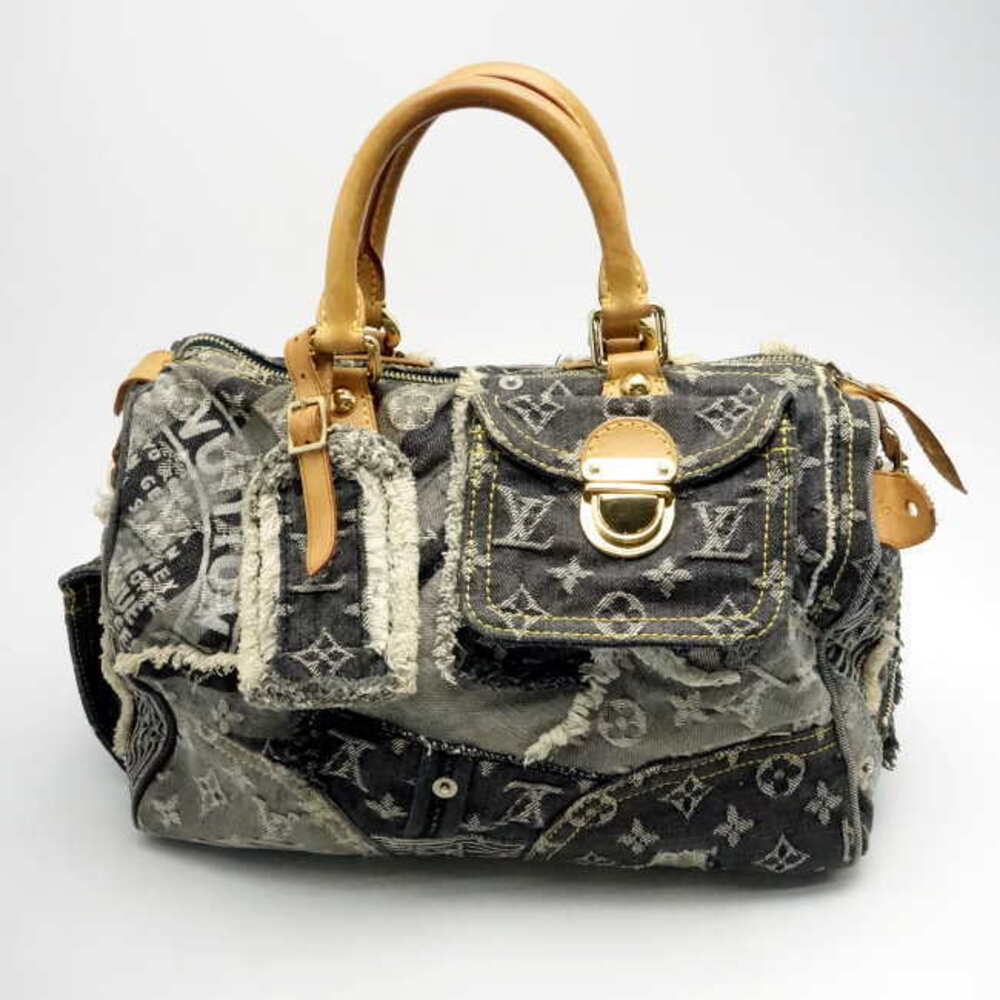 Louis Vuitton Monogram Denim Patchwork Speedy Handbag Black Gray